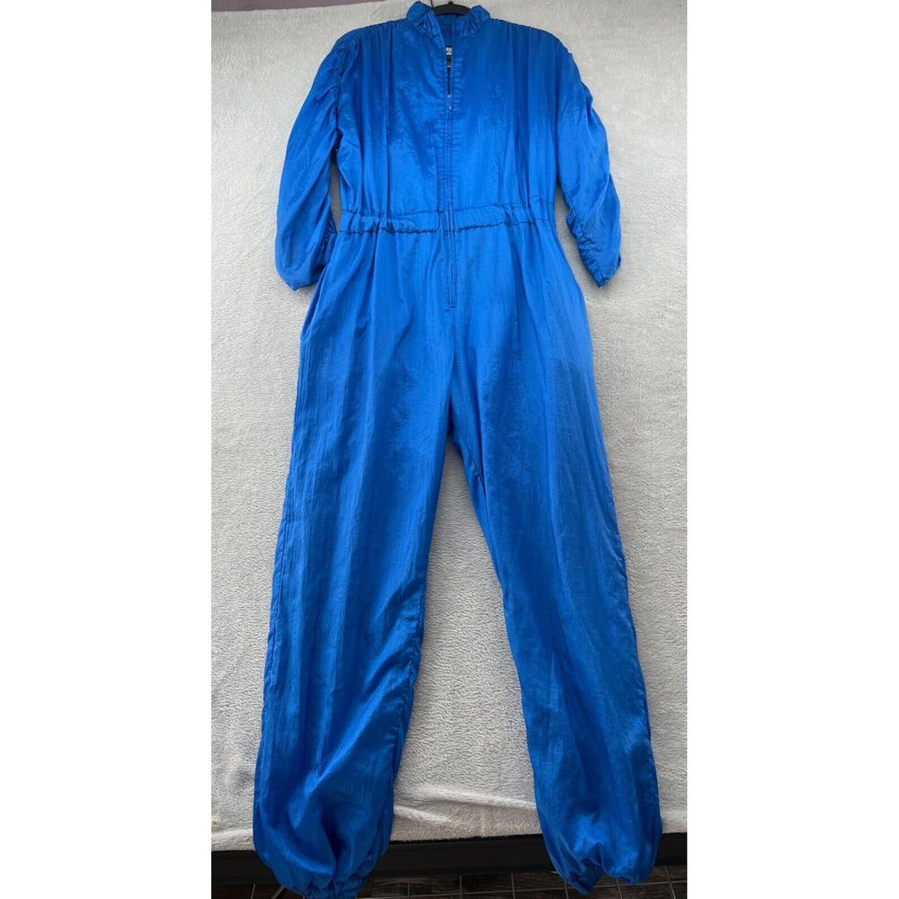 VTG Abraxas Jumpsuit Women's Size Small Blue Nylon Golden Girls 80's Shiny